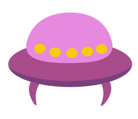 Alien spaceship, spacecrafts and UFO. Cosmic ship in form saucer for transportation. Children clip art. Vector cartoon flat illustration for space design.