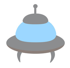 Alien spaceship, spacecrafts and UFO. Cosmic ship in form saucer for transportation. Children clip art. Vector cartoon flat illustration for space design.