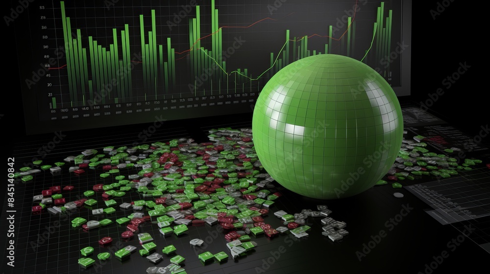 Aufkleber global financial data processing with left globe on gray background, innovative technology and busin