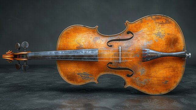 An old violin with a brown color and a white label on the back.