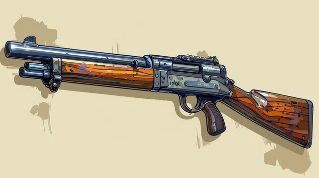 A drawing of a gun with a wooden handle, possibly a rifle or a pistol. The gun is shown in a close-up view, with the wooden handle being the main focus.