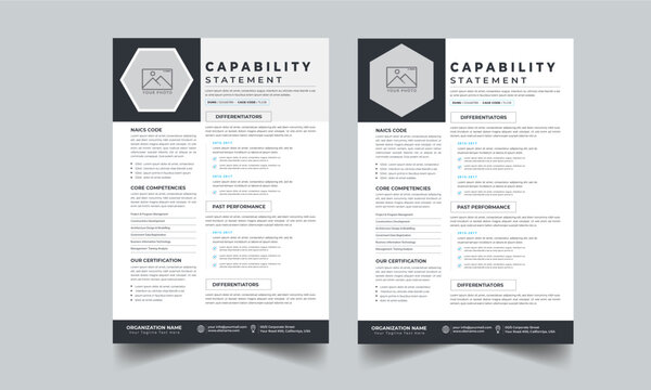 Capability Statement design template layout with 2 concept
