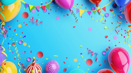 Cheerful and festive party invitation banner featuring vibrant balloons