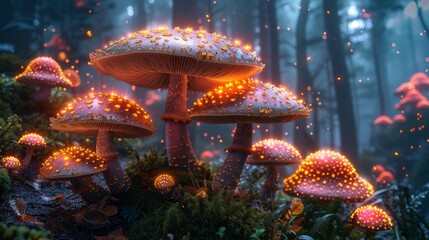 Vibrant Psychedelic Forest with Glowing Mushrooms - Surreal Dreamlike Atmosphere in Bright Colors