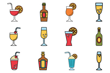 flat icon of beverage and drinks set on background