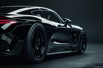 A generic, not branded black sports automobile on a black, red background, generative AI.
