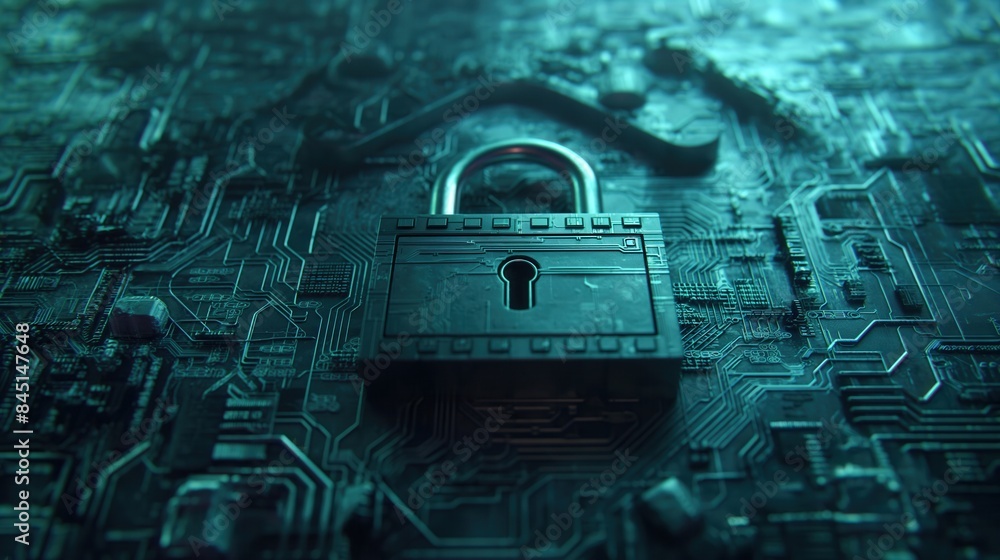 Poster digital lock representing data security front view technology theme cybernetic