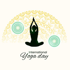 happy international yoga day celebration banner with floral mandala. yoga day