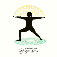 happy international yoga day celebration banner with floral mandala. yoga day