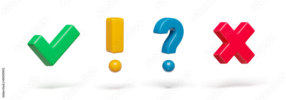 Aufkleber right, wrong and exclamation, question check marks on white set. acceptance, rejection, interrogatio