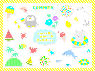 ステッカー風の夏の素材セット02