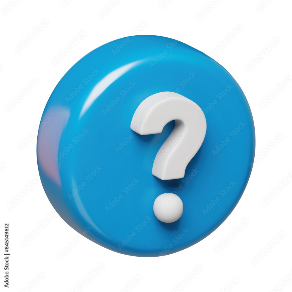 Fototapete white question mark on blue round shaped 3d button. question sign in rotating glossy circle realisti
