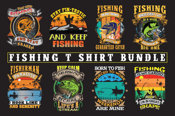 Fishing t shirt design Bundle,  Fishing t shirt print on demand  t-shirt graphic illustration, Fishing vector emblem