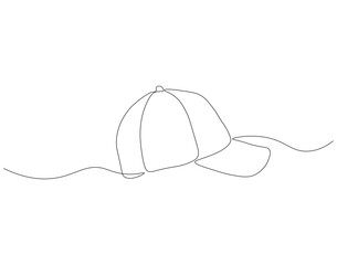 Obraz premium Continuous one line drawing of cap. One line drawing illustration of hiking adventure cap. Head accesories concept continuous line art. Editable outline.