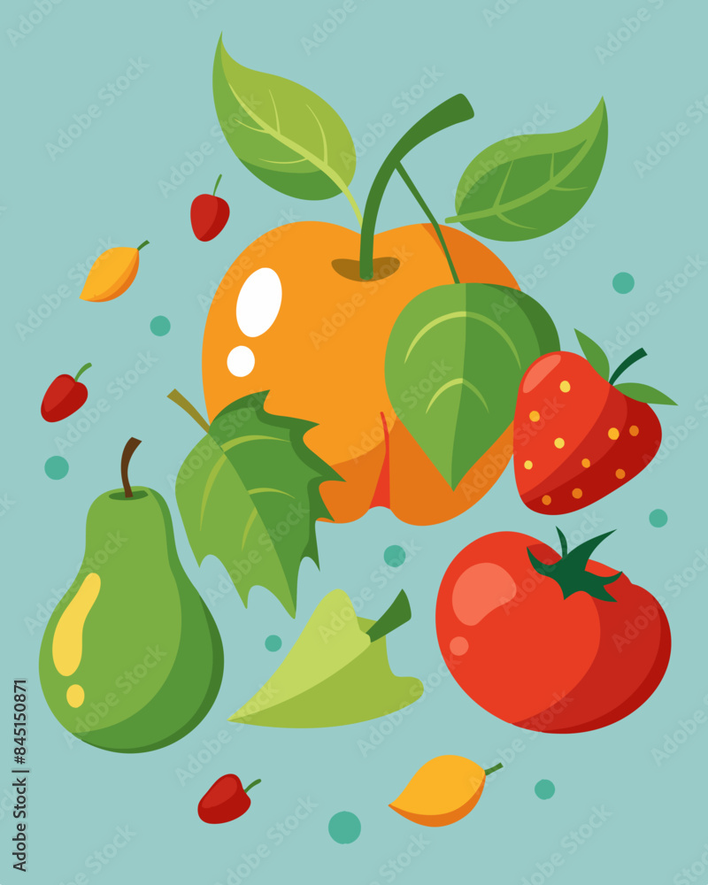 Poster the sp selection of fruits and vegetables with wilted leaves and bruised produce remaining.. vector 