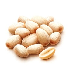 Watercolor illustration of pine nuts with smooth, beige shells. The nuts are depicted on a white background, highlighting their fresh and healthy appearance.