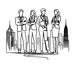  continuous line drawing of businessman and businesswoman standing