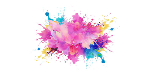 Bright colorful watercolor splash splatter stain brush strokes on white background. Modern vibrant aquarelle spot. Rainbow trendy isolated design on white. Element. Vector watercolor illustration.	