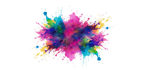 Bright colorful watercolor splash splatter stain brush strokes on white background. Modern vibrant aquarelle spot. Rainbow trendy isolated design on white. Element. Vector watercolor illustration.	