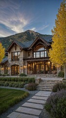 Fototapeta premium A very luxurious mansion with modern and classic styles in Aspen, Colorado