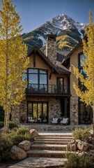 Fototapeta premium A very luxurious mansion with modern and classic styles in Aspen, Colorado