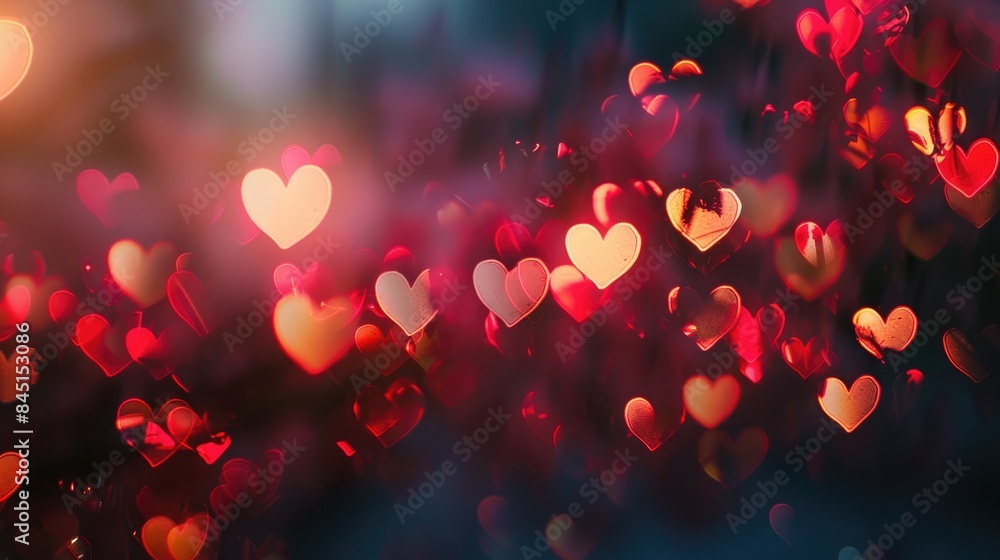 Poster valentines day theme with bokeh in heart shape