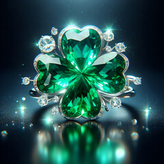 クローバーの形状をしたエメラルドの宝飾品