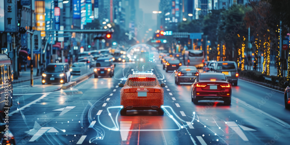 Poster An AI software that analyzes images of city streets filled with different types of vehicles. Generative AI.