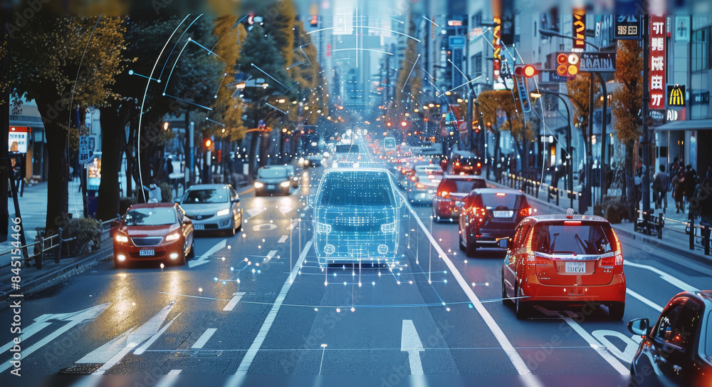 Poster An AI software that analyzes images of city streets filled with different types of vehicles. Generative AI.