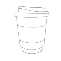 Coffee paper cup for hot coffee. Black and white. Vector illustration for coloring book.