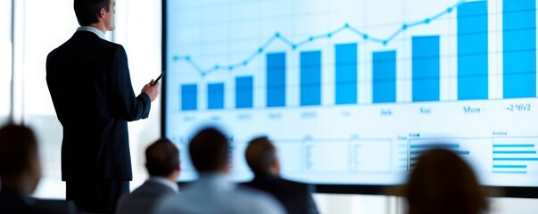 Businessman presenting financial data to colleagues.