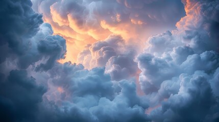 Dramatic sunset clouds with vibrant orange and blue tones, creating a striking and serene sky scene. Ideal for evening-themed backgrounds or nature designs.