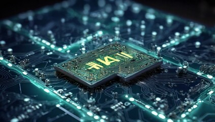 Obraz premium Artificial intelligence technology concept with AI text on electronic circuit board. which is talking about digital transformation, business, modern technology and synchronized network connection.