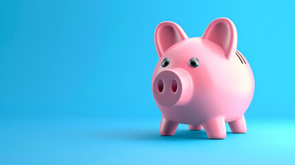 Piggy bank safe, economy and finance concept, blue background, On a calm and stable blue background