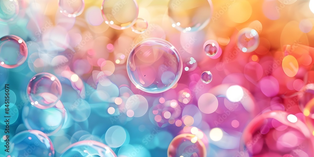 Poster realistic colored bubbles in aipowered generative cleaning simulation. concept generative ai, colore