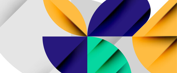 Minimal geometric elements on white. Petals, round triangles, star