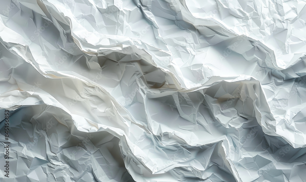 Poster abstract closeup of crumpled paper texture in white and gray for design background, creative concept