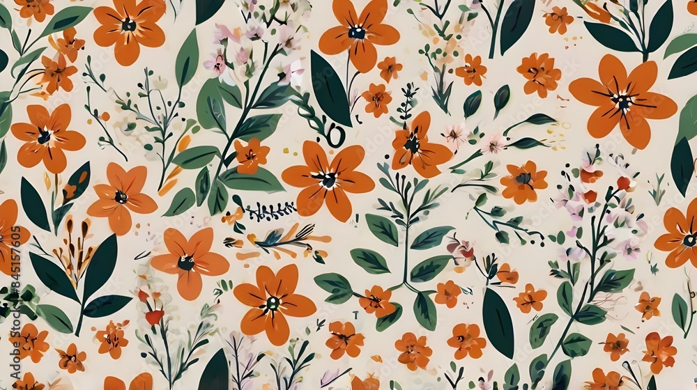 Poster seamless floral pattern with small flowers. vector simple endless illustration generative ai
