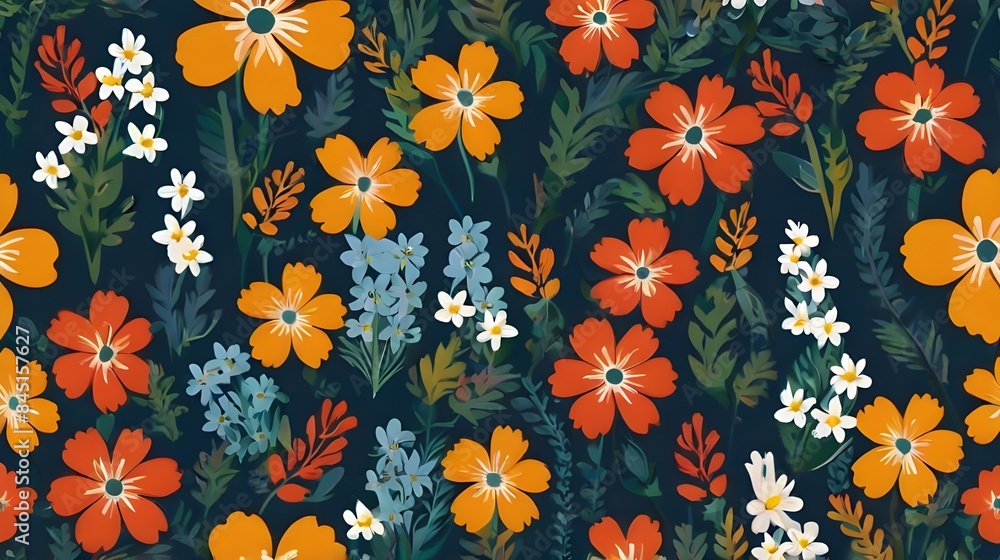Poster seamless floral pattern with small flowers. vector simple endless illustration generative ai