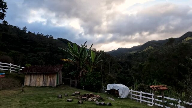 Timelapse of simple house in beautiful countryside in Delfim Moreira, Bairro do Ros&aacute;rio, Brazil.