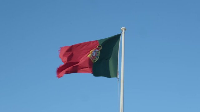 Close up of a Portuguese flag floating in the wind