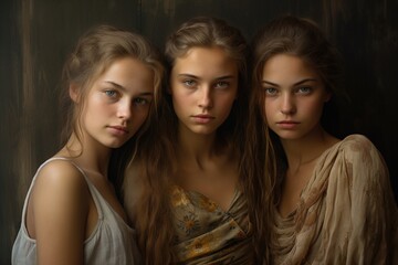 Fototapeta premium Three young women are posing for a picture
