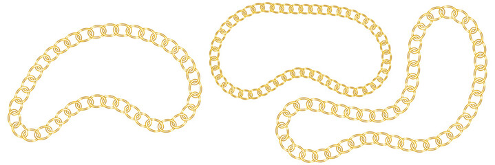 Luxury chains from base metals, fashion concept. Gold chain isolated. Vector necklace on white background. Chunky chain golden metallic necklace or bracelet.