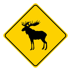 traffic signs on the road Warning: Be careful of moose.