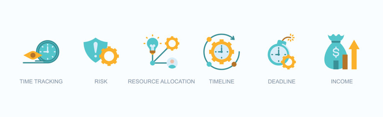 Deadline Management Banner Web Icon Vector Illustration Concept With Time Tracking, Risk, Resource Allocation, Timeline, Deadline, Income