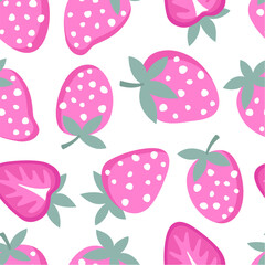 Seamless pattern with strawberries on a white background. Illustration for printing on postcards, clothing and wrapping paper.