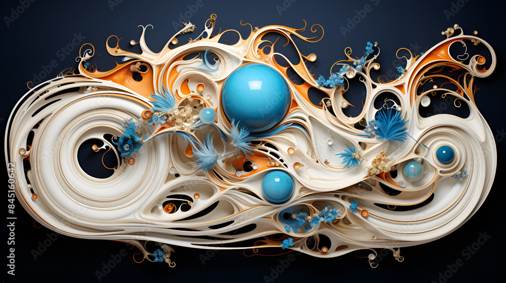 Wall mural . Blue abstract 3RD artwork with a repetitive swirl design that creates a hypnotic effect.