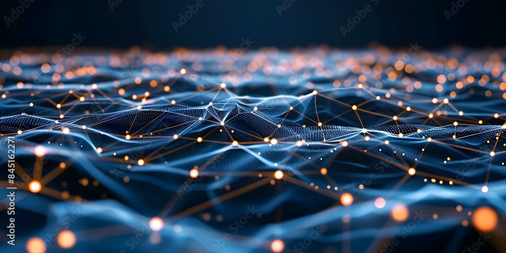 Poster intricate network of lines and dots on dark background symbolizing global trade. concept global trad