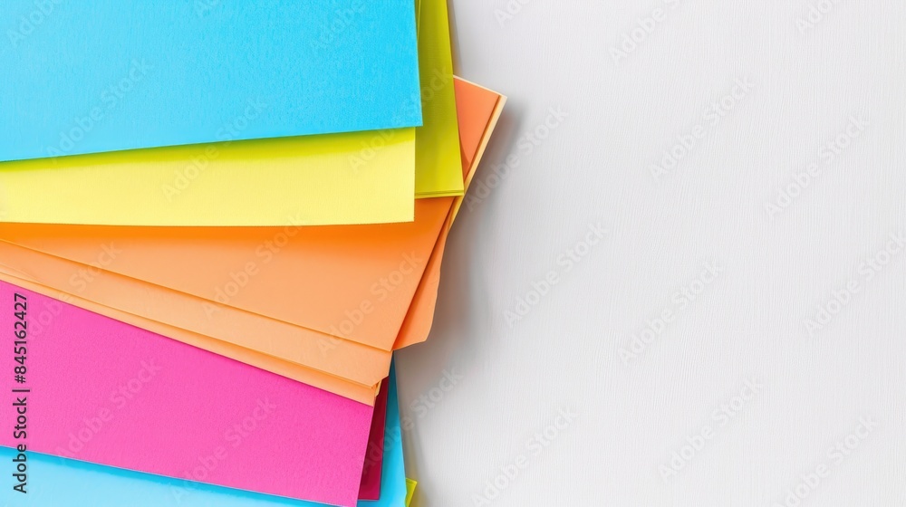 Poster note taking colored paper on white background with copy space
