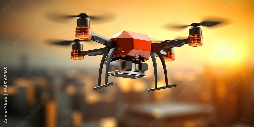 Poster robotic drones for delivery services improve efficiency and convenience in logistics. concept roboti